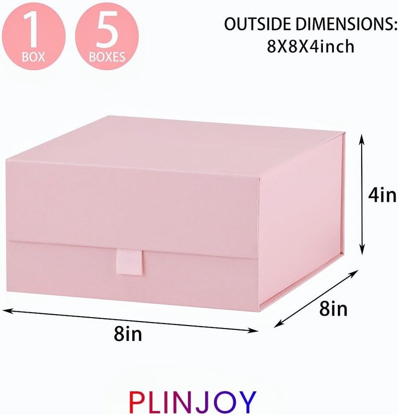 PLINJOY 5 Pcs Pink Gift Box 8x8x4 Inches Small Gift Boxes for Presents with Magnetic Closure Lid Luxury Collapsible Gift Box Bridesmaid, Wedding, Birthday Boxs for Gift Packaging - Image 4